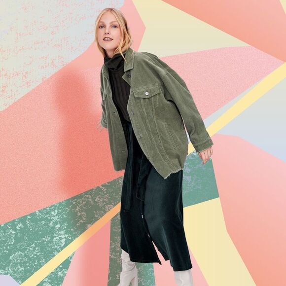 Zara Jackets & Blazers - Zara Outerwear Green Corduroy Oversized Frayed Button Up Casual Jacket | XS